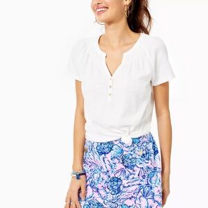 Lilly Pulitzer White Short Sleeve Blouse resort L v neck easy style